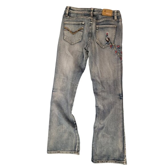 Bubblegum Womens 7/8 Jeans With Embroidered Peacock Design & Bead Accents - Dist - Picture 2 of 8